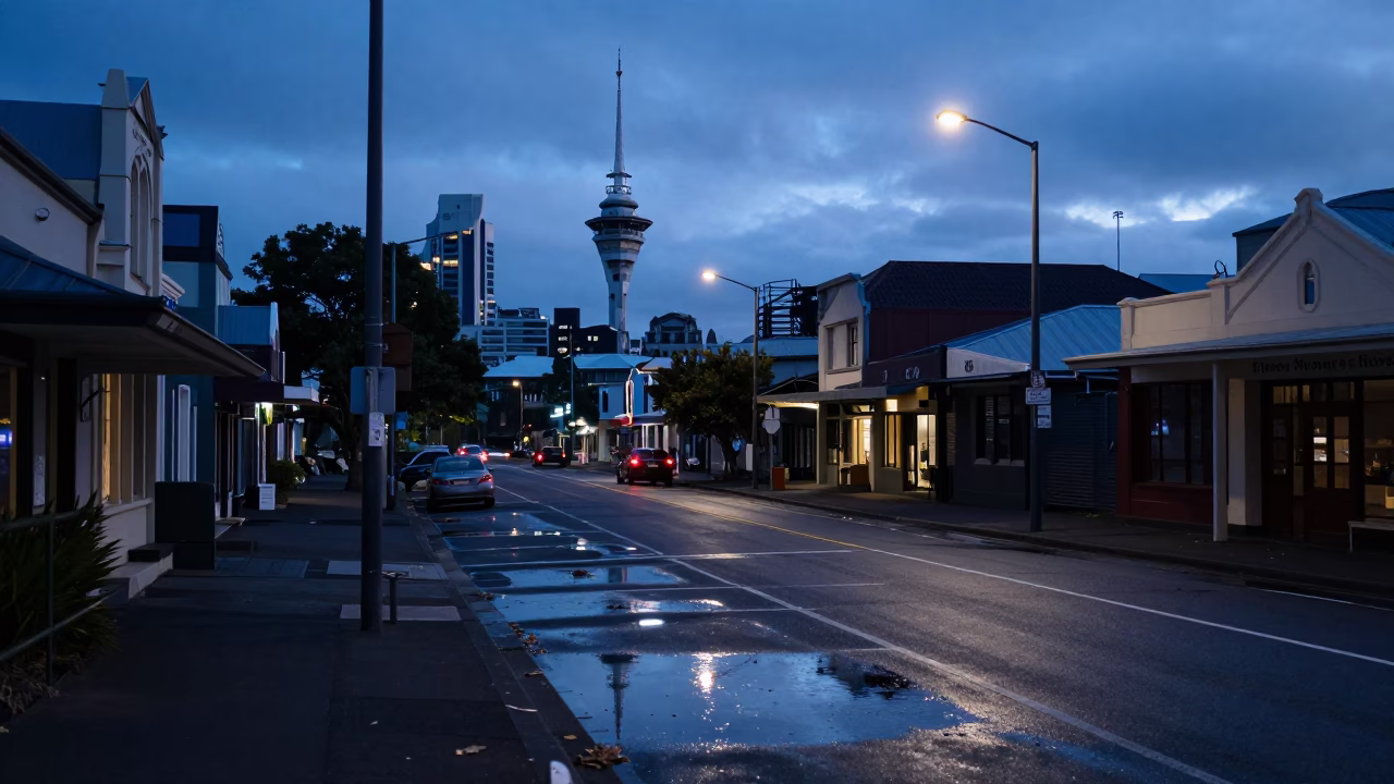 Street Scene at The Still Hours Before Dawn Light in Auckland in in Auckland, New Zealand