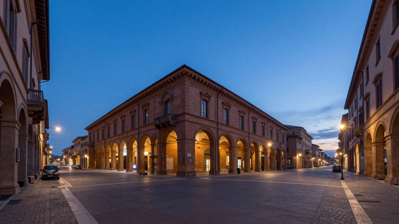 Street Scene at The Still Hours Before Dawn Light in Bologna in in Bologna, Italy