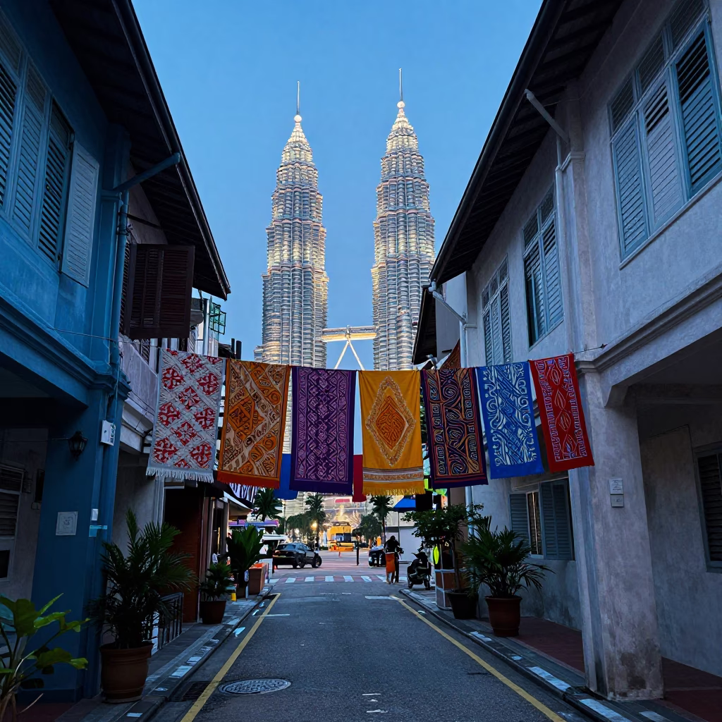 Street Scene at The Still Hours Before Dawn Light in Kuala Lumpur in in Kuala Lumpur, Malaysia