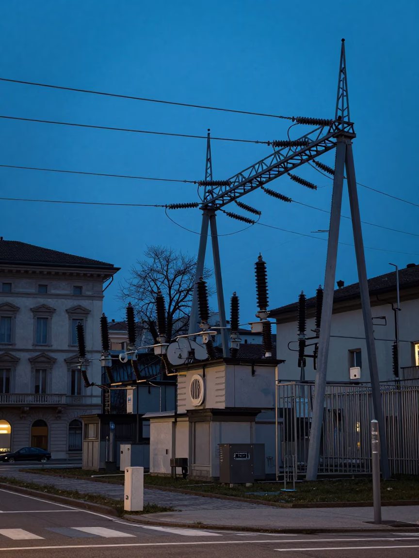 Street Scene at The Still Hours Before Dawn Light in Milan in in Milan, Italy