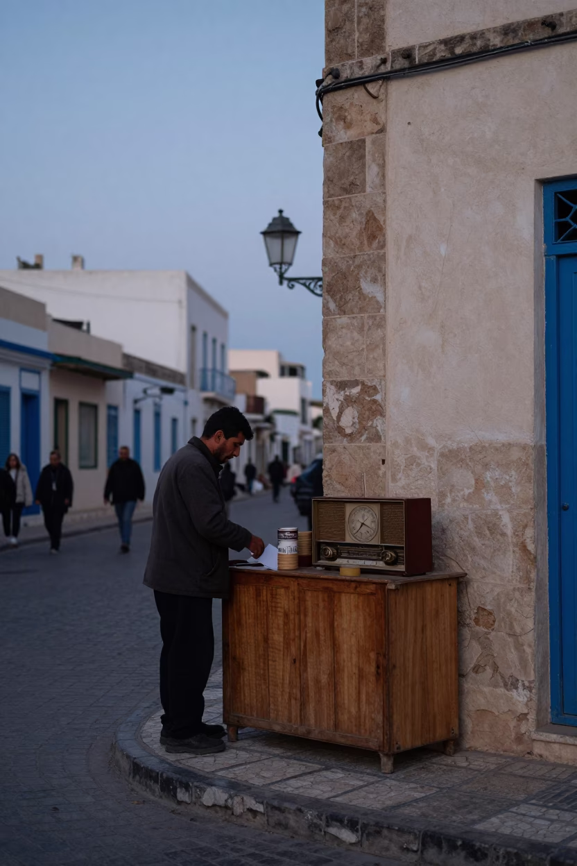 Street Scene at The Still Hours Before Dawn Light in Tunis in in Tunis, Tunisia
