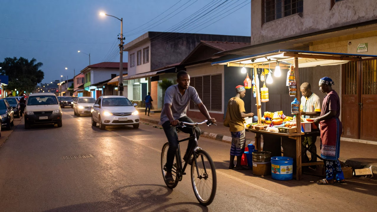Street Scene at Twilight in Accra in in Accra, Ghana