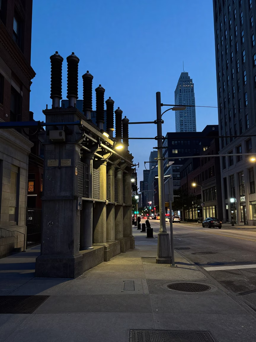 Street Scene at Twilight in Chicago in in Chicago, Illinois, United States