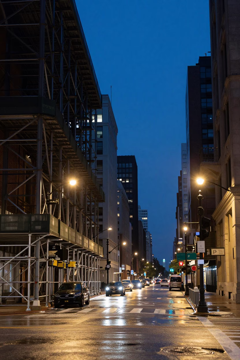 Street Scene at Twilight in Chicago in in Chicago, Illinois, United States