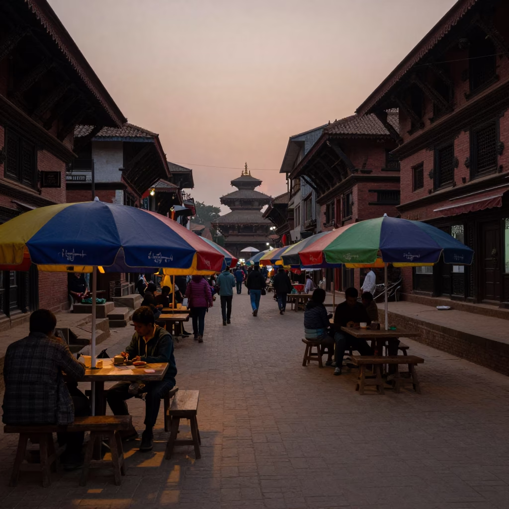 Street Scene at Twilight in Kathmandu in in Kathmandu, Nepal