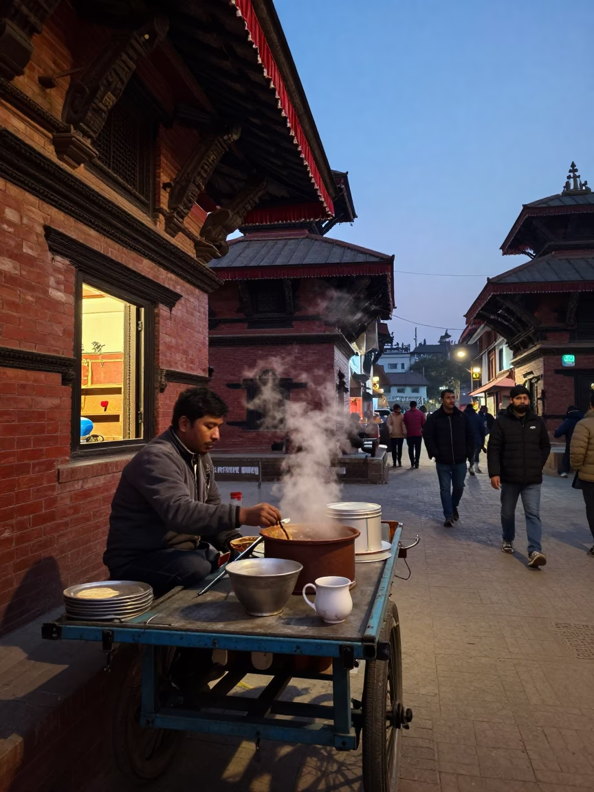 Street Scene at Twilight in Kathmandu in in Kathmandu, Nepal