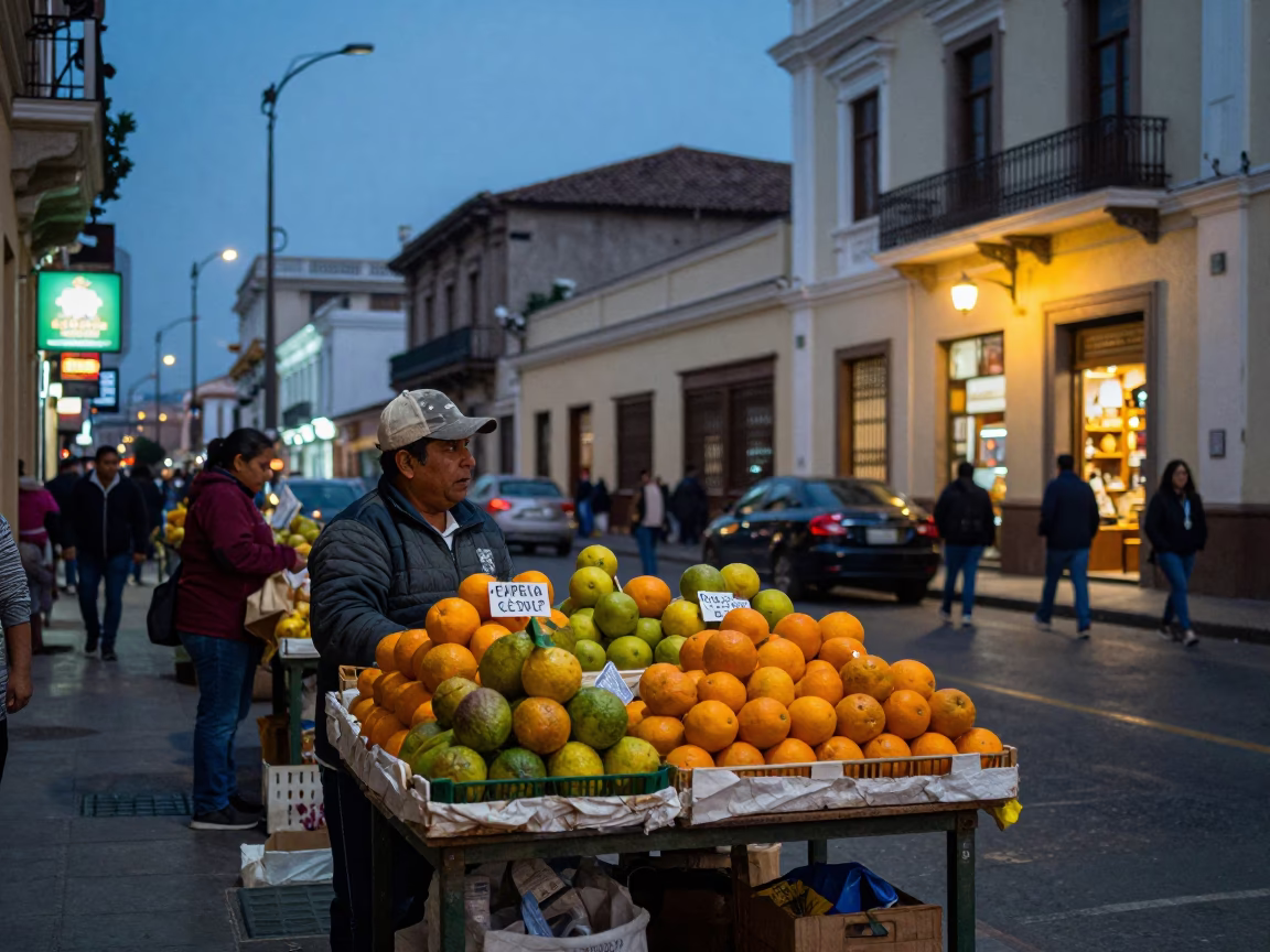 Street Scene at Twilight in Lima in in Lima, Peru