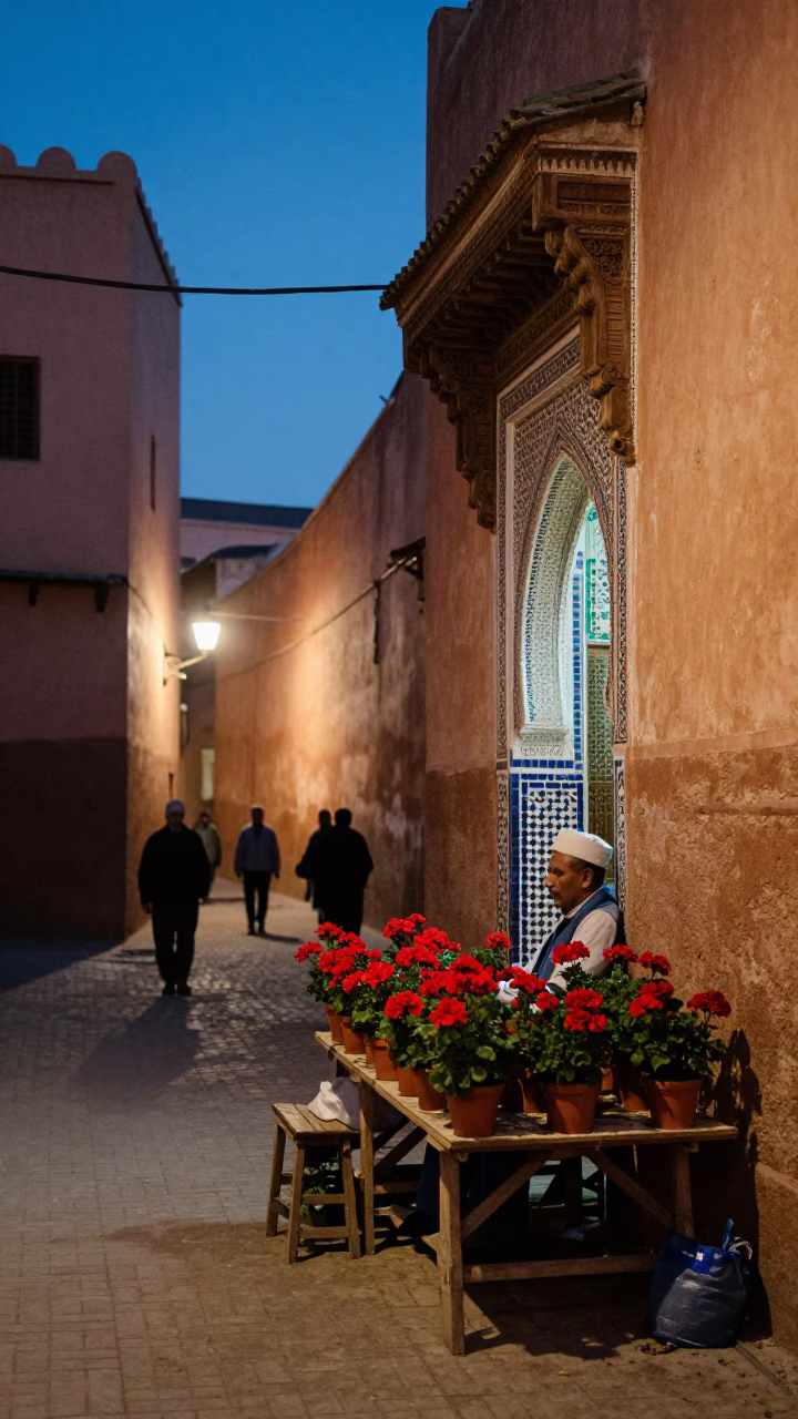 Street Scene at Twilight in Marrakech in in Marrakech, Morocco