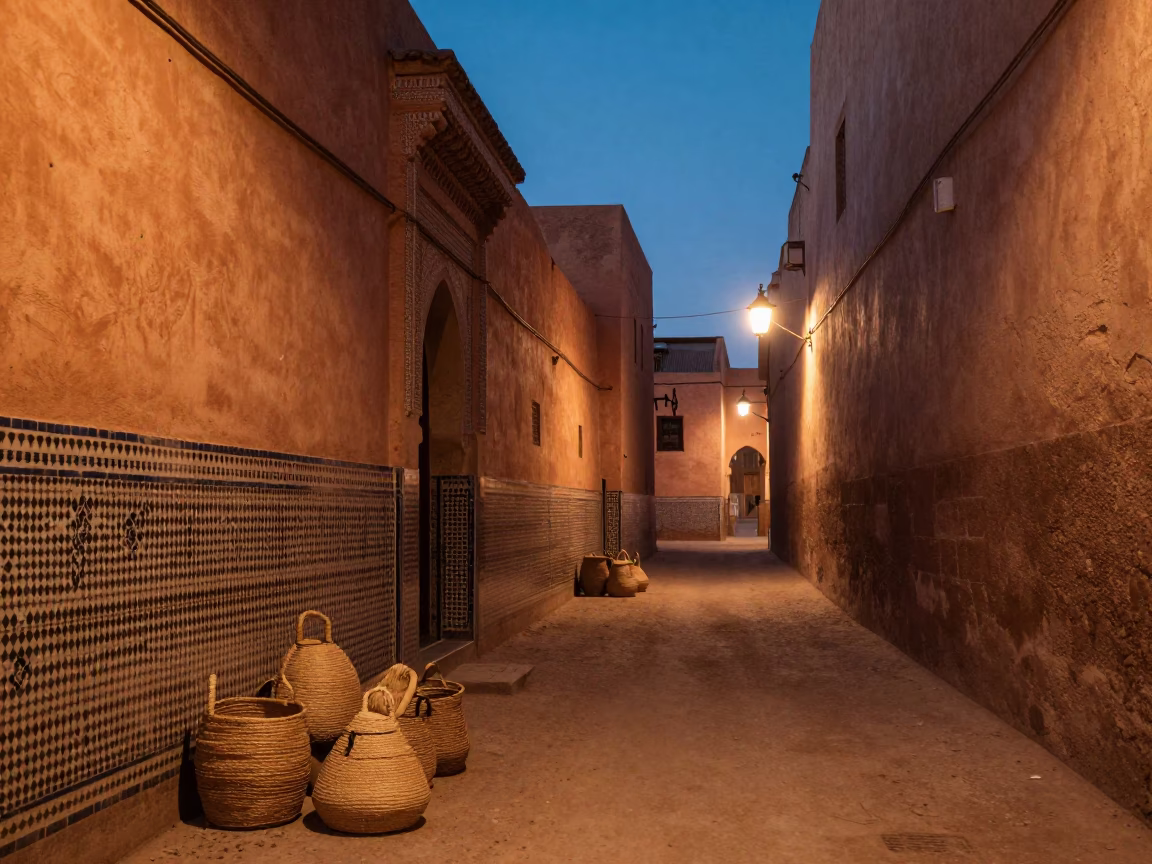 Street Scene at Twilight in Marrakech in in Marrakech, Morocco