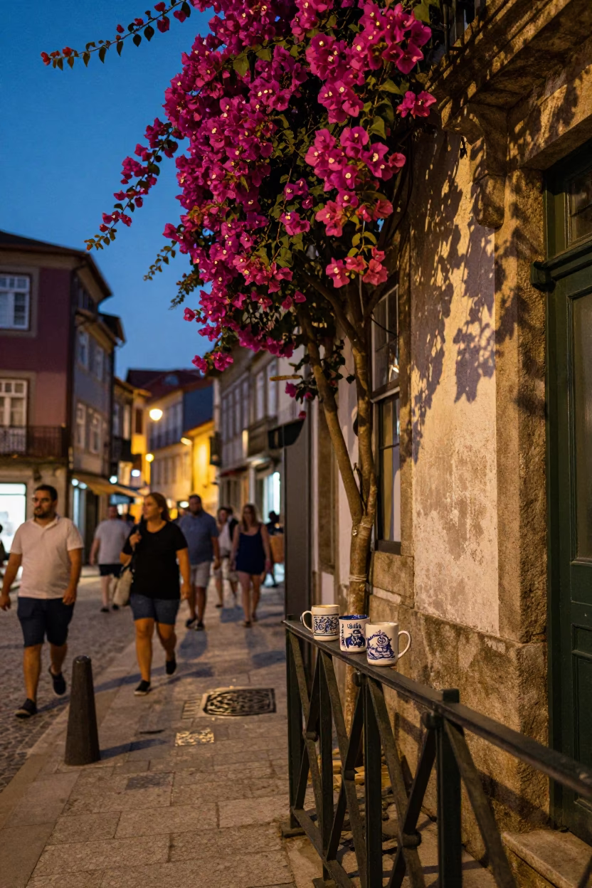Street Scene at Twilight in Porto in in Porto, Portugal