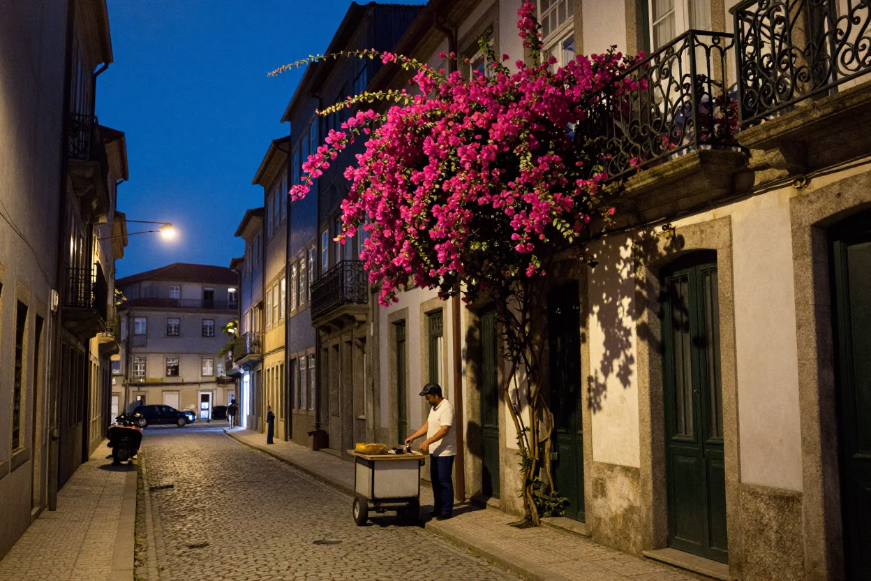 Street Scene at Twilight in Porto in in Porto, Portugal