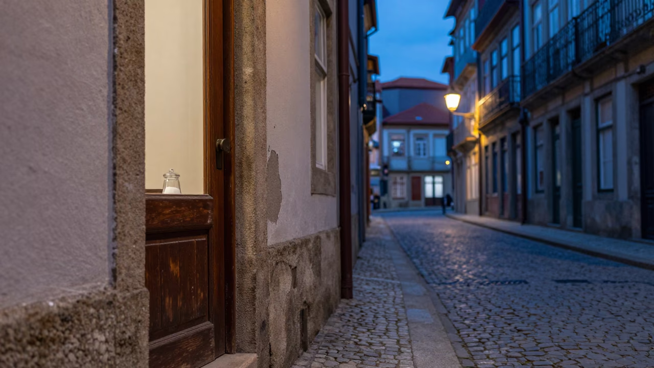 Street Scene at Twilight in Porto in in Porto, Portugal