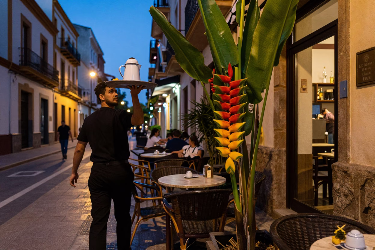 Street Scene at Twilight in Valencia in in Valencia, Spain