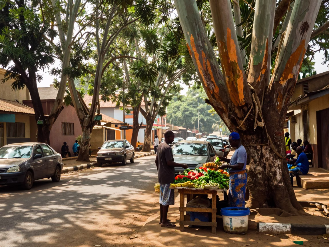 Street Scene in Accra at As First Light Reaches The Scene in in Accra, Ghana