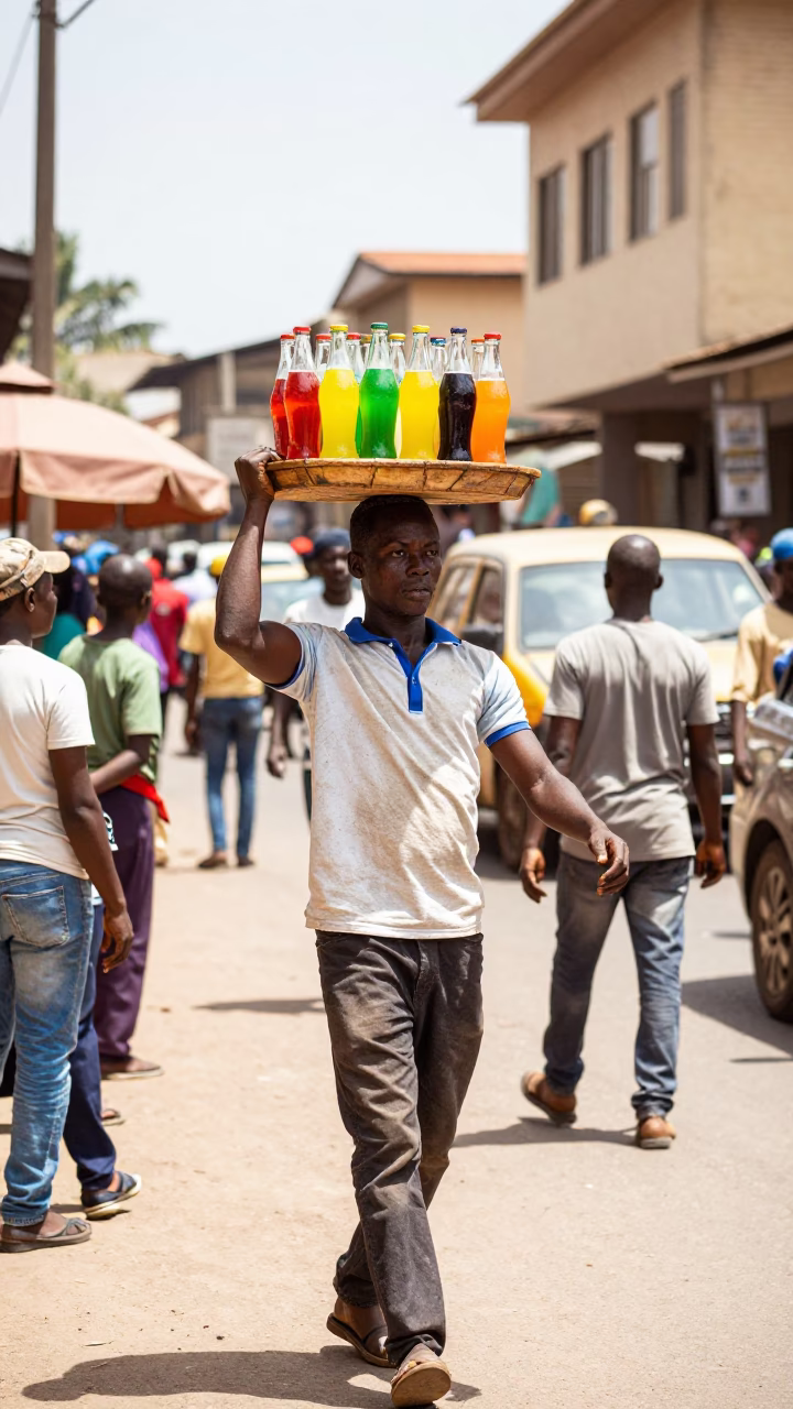 Street Scene in Accra at Bright Midmorning Light in in Accra, Ghana