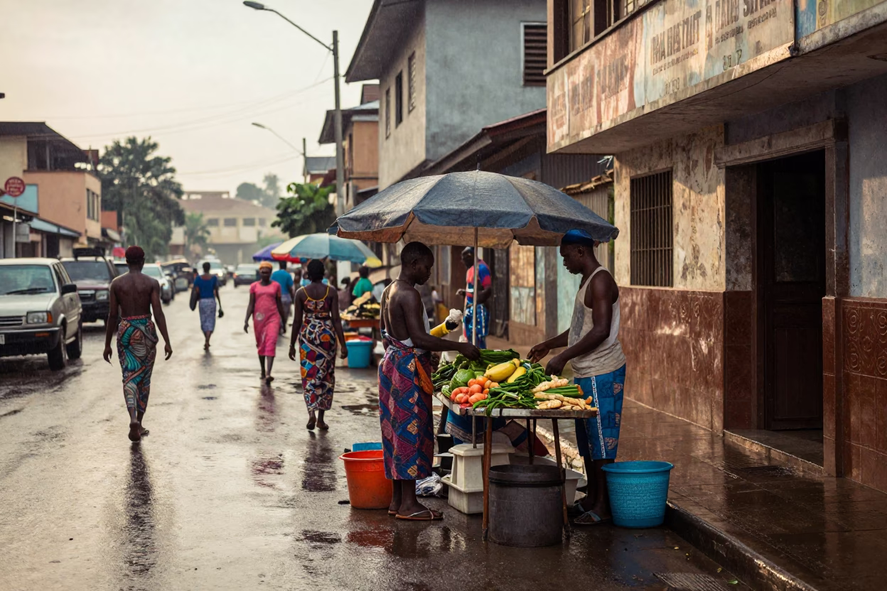 Street Scene in Accra at First Light in in Accra, Ghana