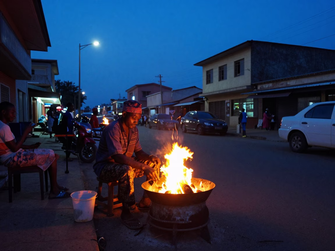 Street Scene in Accra at Indigo Twilight After Sunset in in Accra, Ghana