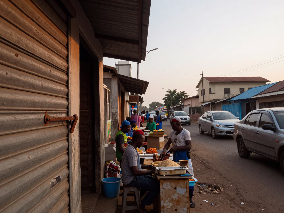 Street Scene in Accra at Nautical Dawn Light in in Accra, Ghana