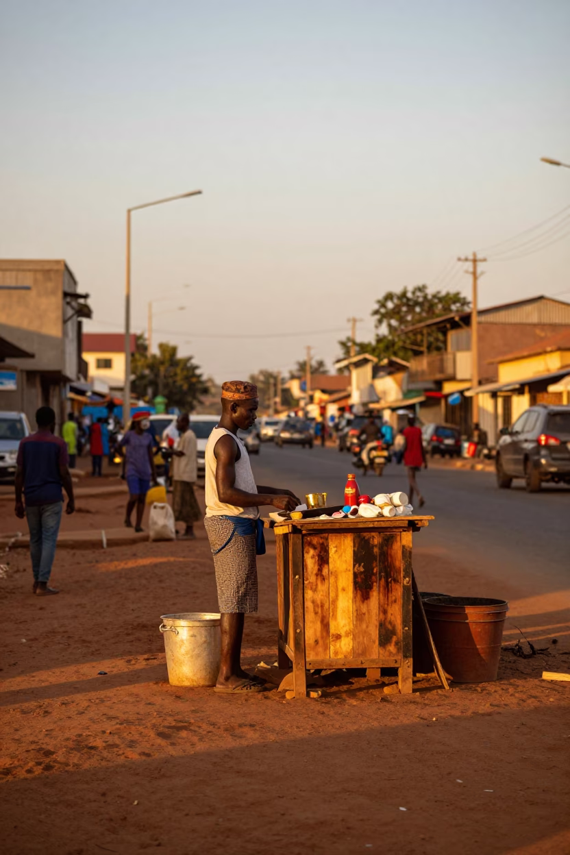 Street Scene in Accra at Sunset Light in in Accra, Ghana