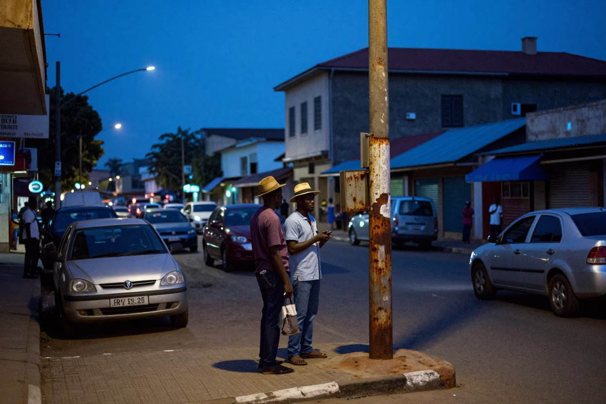 Street Scene in Accra at The Last Blue Light Of Evening in in Accra, Ghana