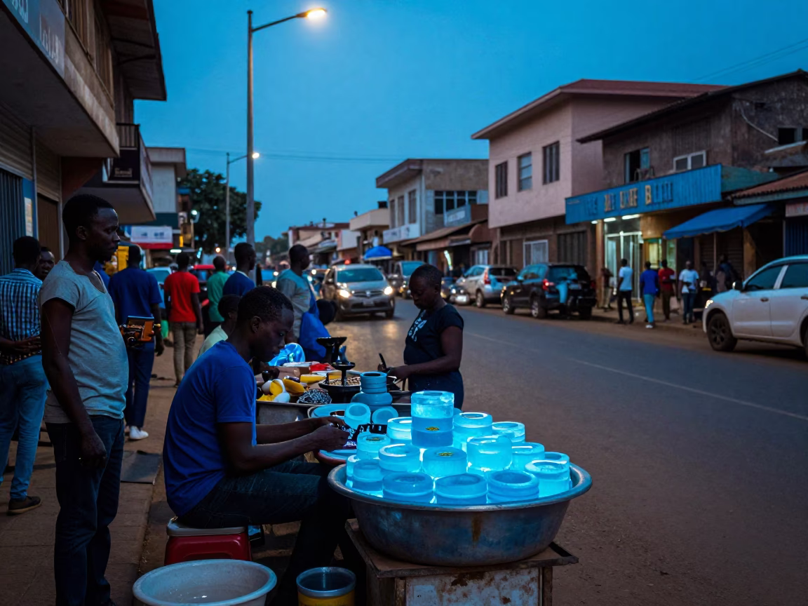 Street Scene in Accra at The Last Blue Light Of Evening in in Accra, Ghana