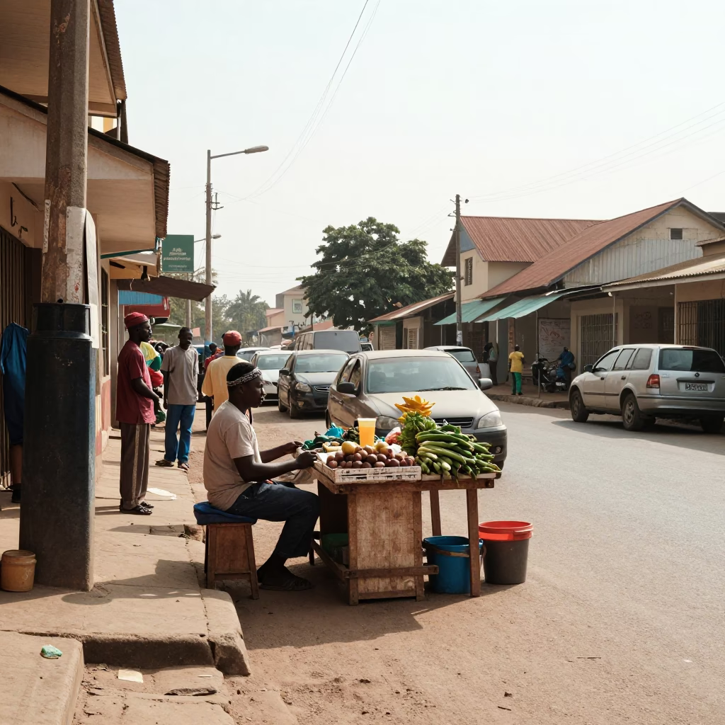 Street Scene in Accra at The Late Morning Light in in Accra, Ghana