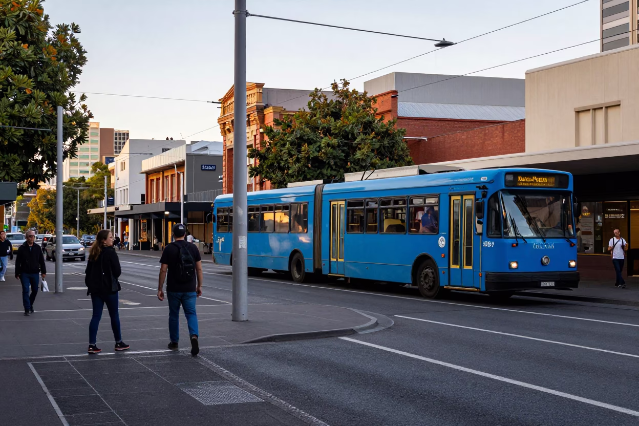 Street Scene in Adelaide at As First Light Reaches The Scene in in Adelaide, South Australia, Australia