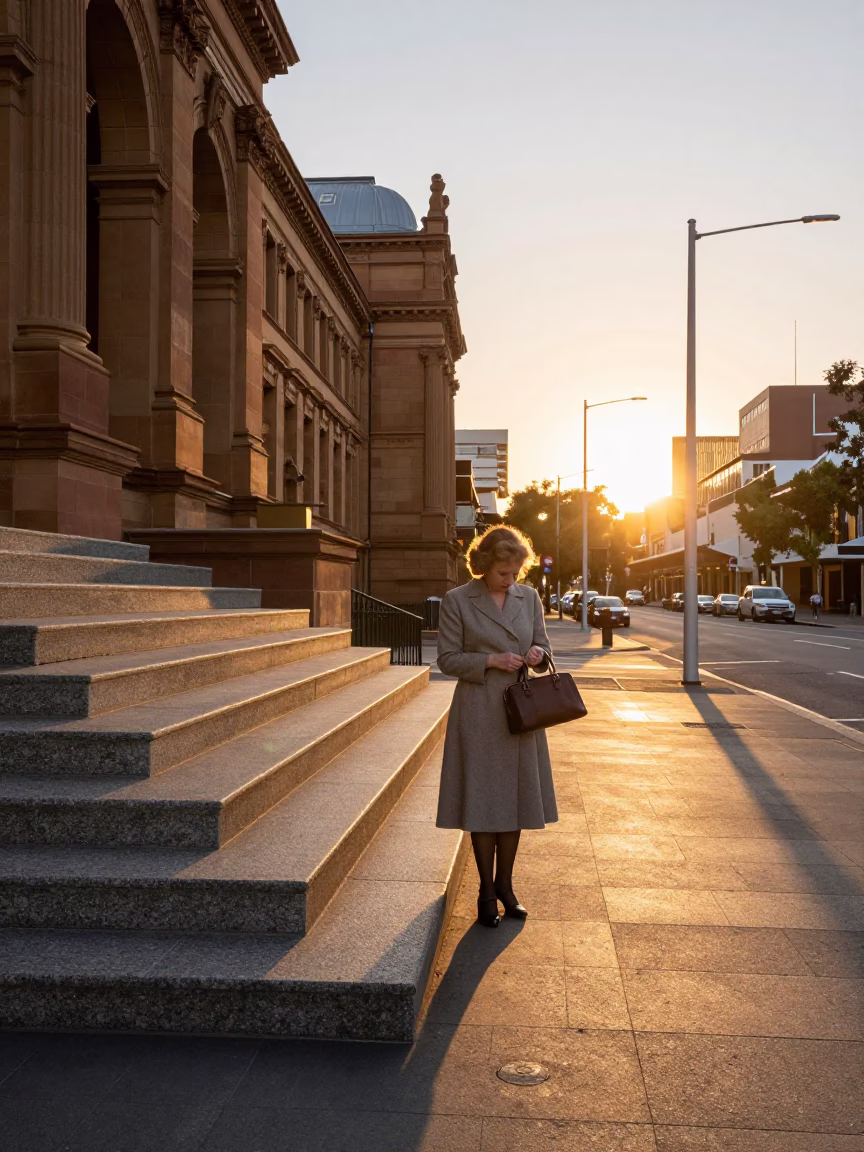 Street Scene in Adelaide at As The Sun Drops Toward The Horizon in in Adelaide, South Australia, Australia