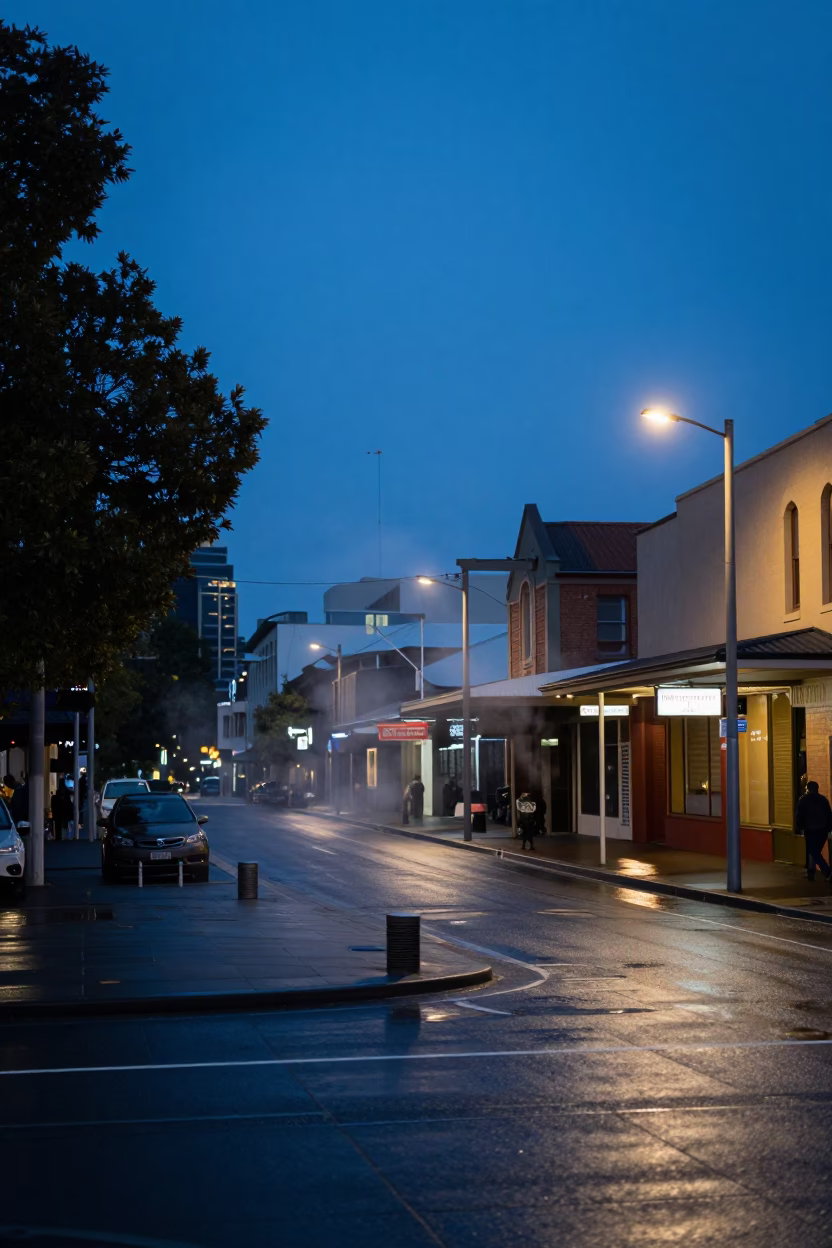 Street Scene in Adelaide at Blue Hour in in Adelaide, South Australia, Australia