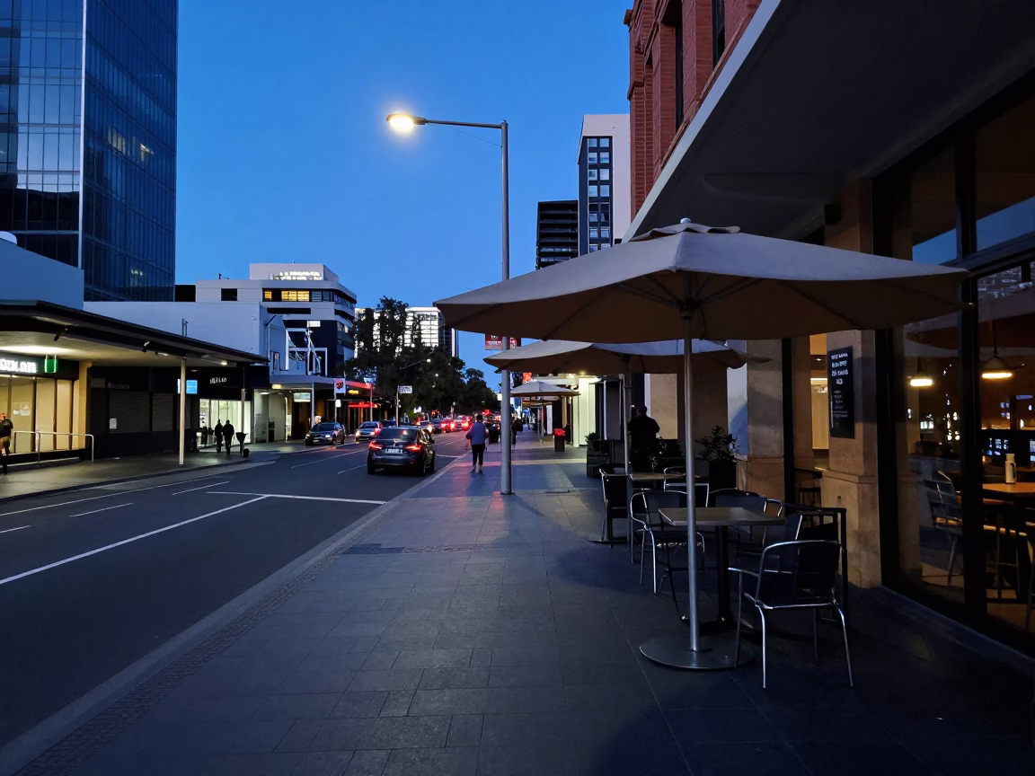 Street Scene in Adelaide at Blue Hour in in Adelaide, South Australia, Australia