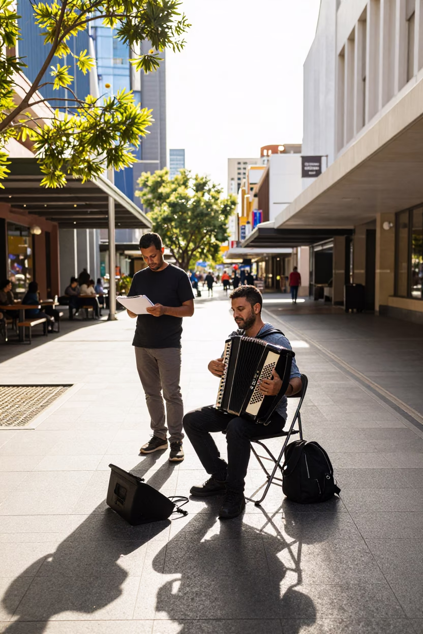 Street Scene in Adelaide at Late Morning Light in in Adelaide, South Australia, Australia