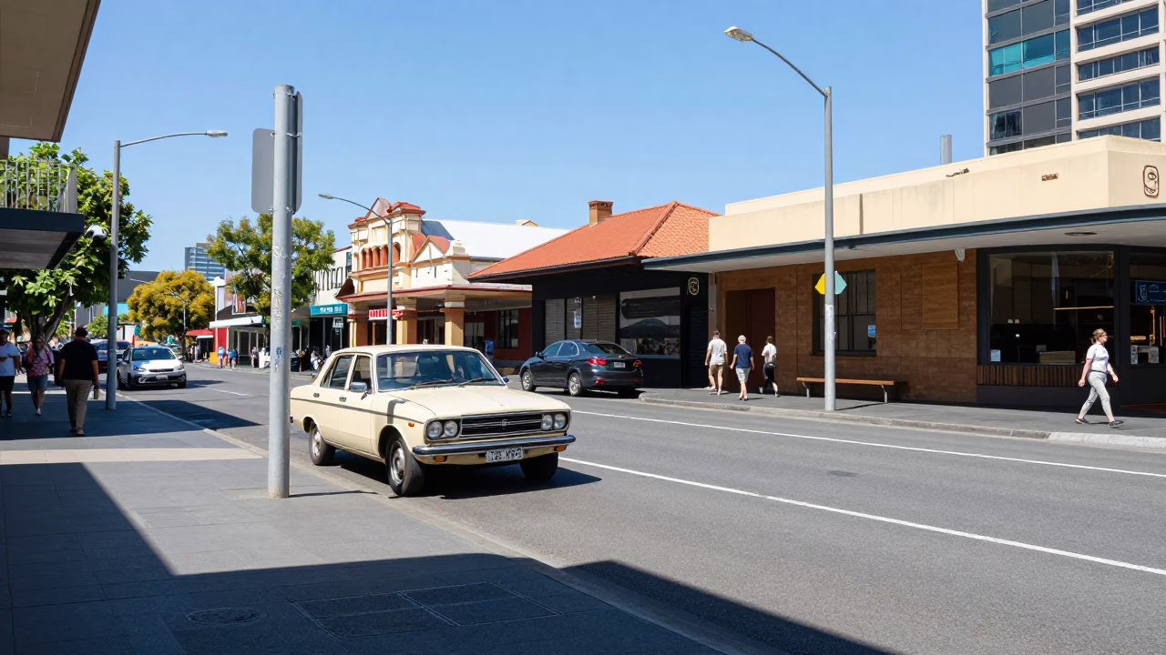 Street Scene in Adelaide at Midday Light in in Adelaide, South Australia, Australia