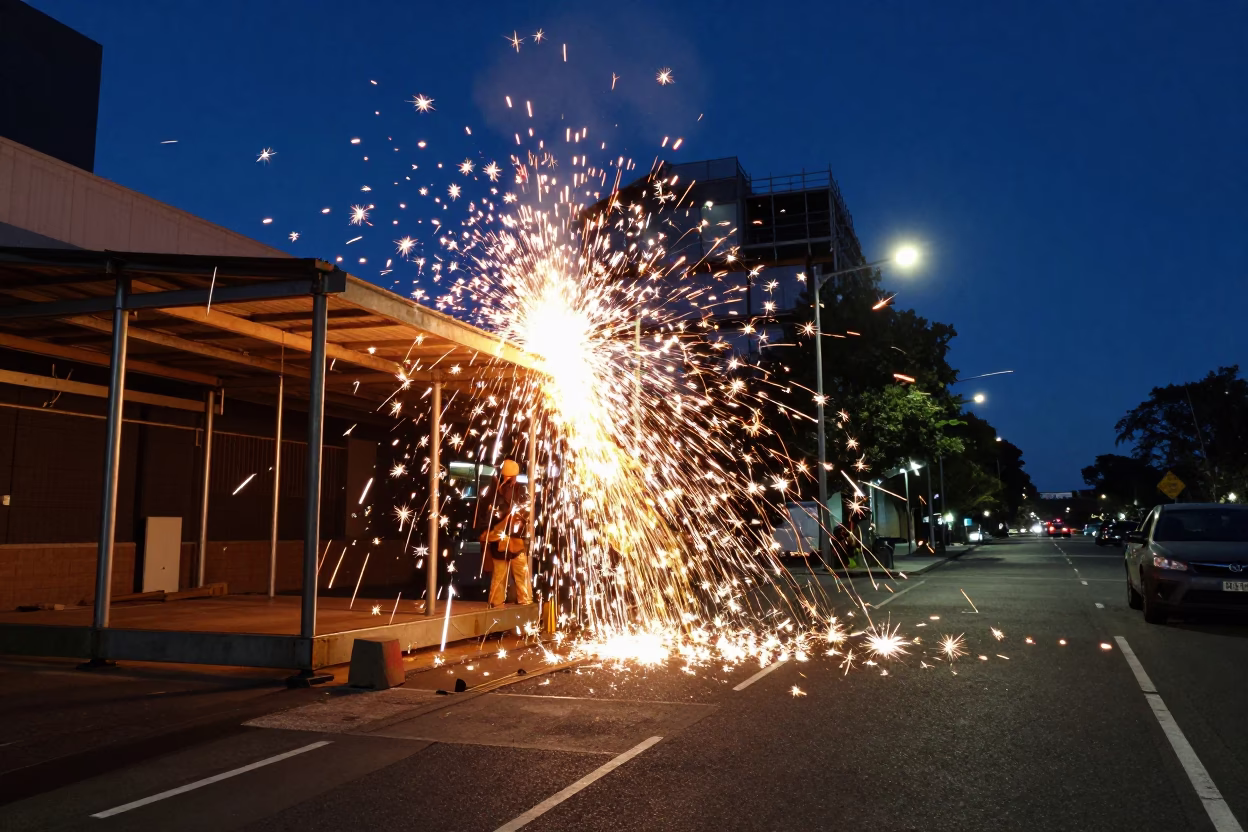 Street Scene in Adelaide at Midnight Light in in Adelaide, South Australia, Australia