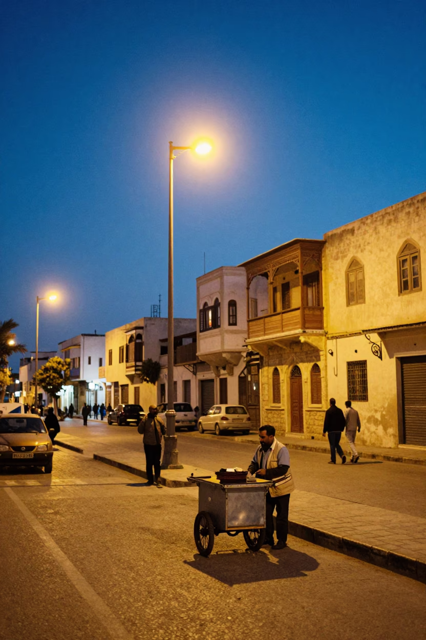 Street Scene in Alexandria at Blue Hour in in Alexandria, Egypt