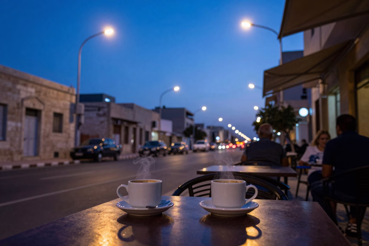 Street Scene in Alexandria at Blue Hour in in Alexandria, Egypt