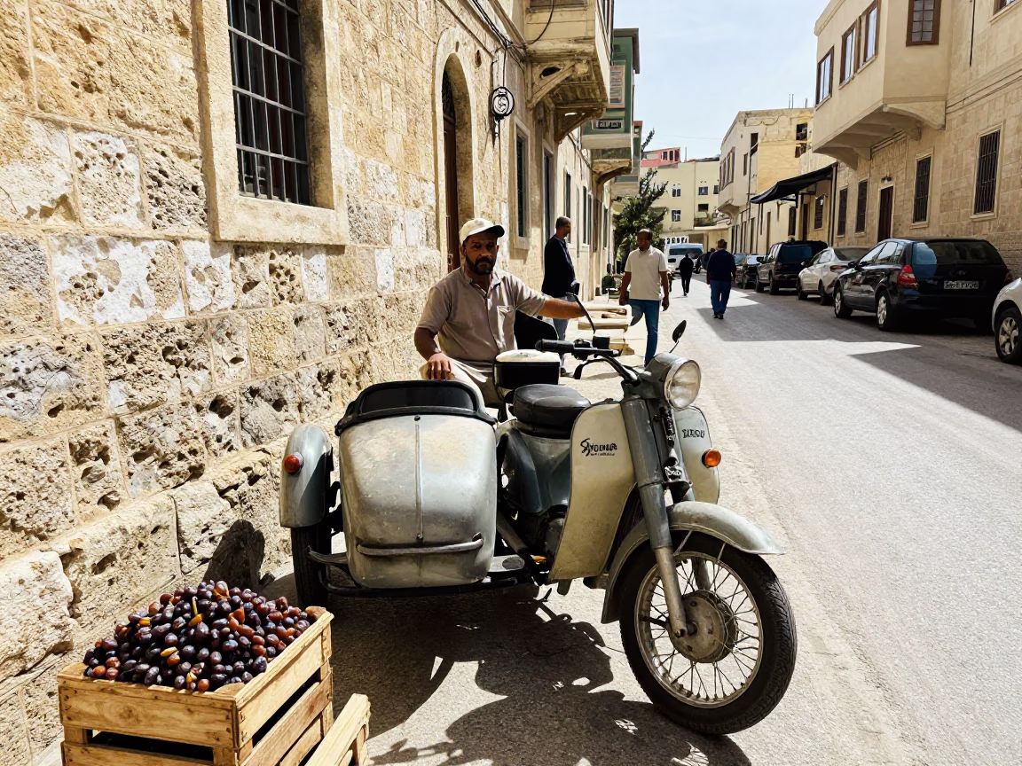 Street Scene in Alexandria at Bright Midmorning Light in in Alexandria, Egypt