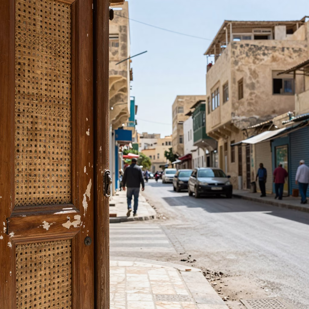 Street Scene in Alexandria at Bright Midmorning Light in in Alexandria, Egypt