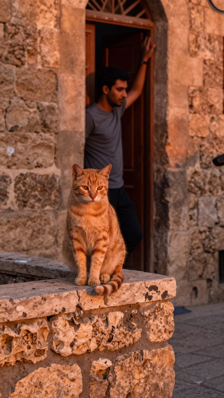 Street Scene in Alexandria at Copper-toned Light Before Dusk in in Alexandria, Egypt