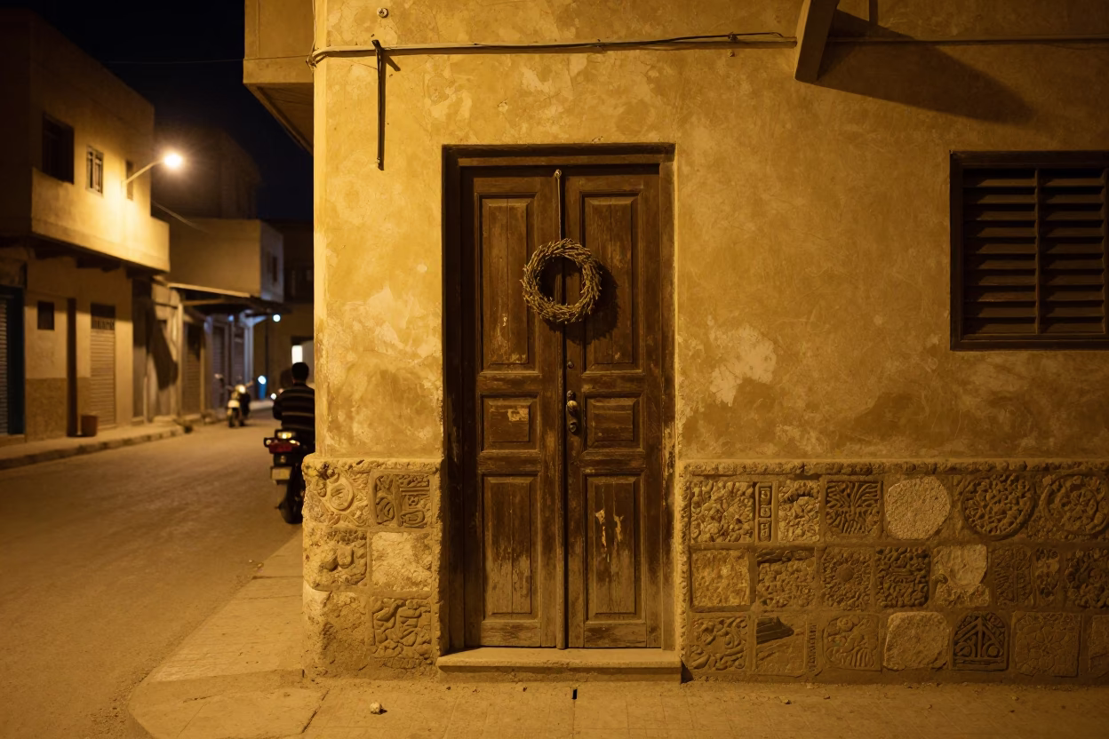 Street Scene in Alexandria at Late At Night Light in in Alexandria, Egypt