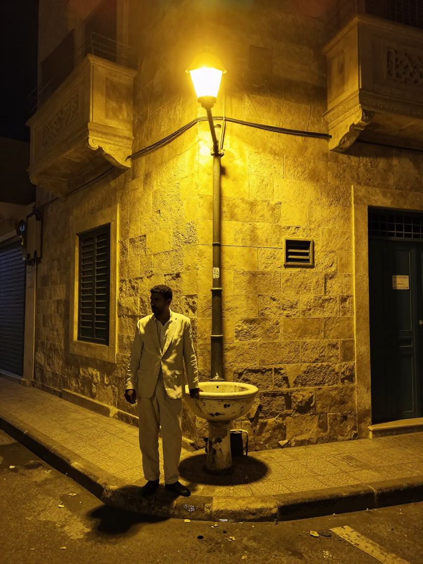 Street Scene in Alexandria at Midnight Light in in Alexandria, Egypt