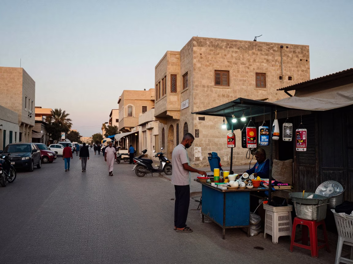 Street Scene in Alexandria at The Early Evening Light in in Alexandria, Egypt