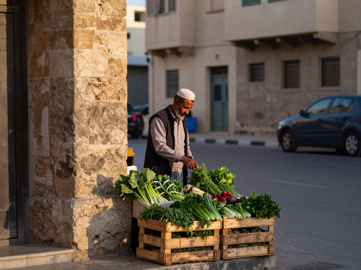 Street Scene in Alexandria at The Early Morning Light in in Alexandria, Egypt