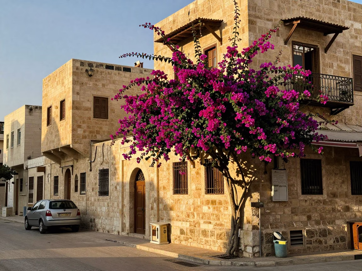 Street Scene in Amman at As First Light Reaches The Scene in in Amman, Jordan