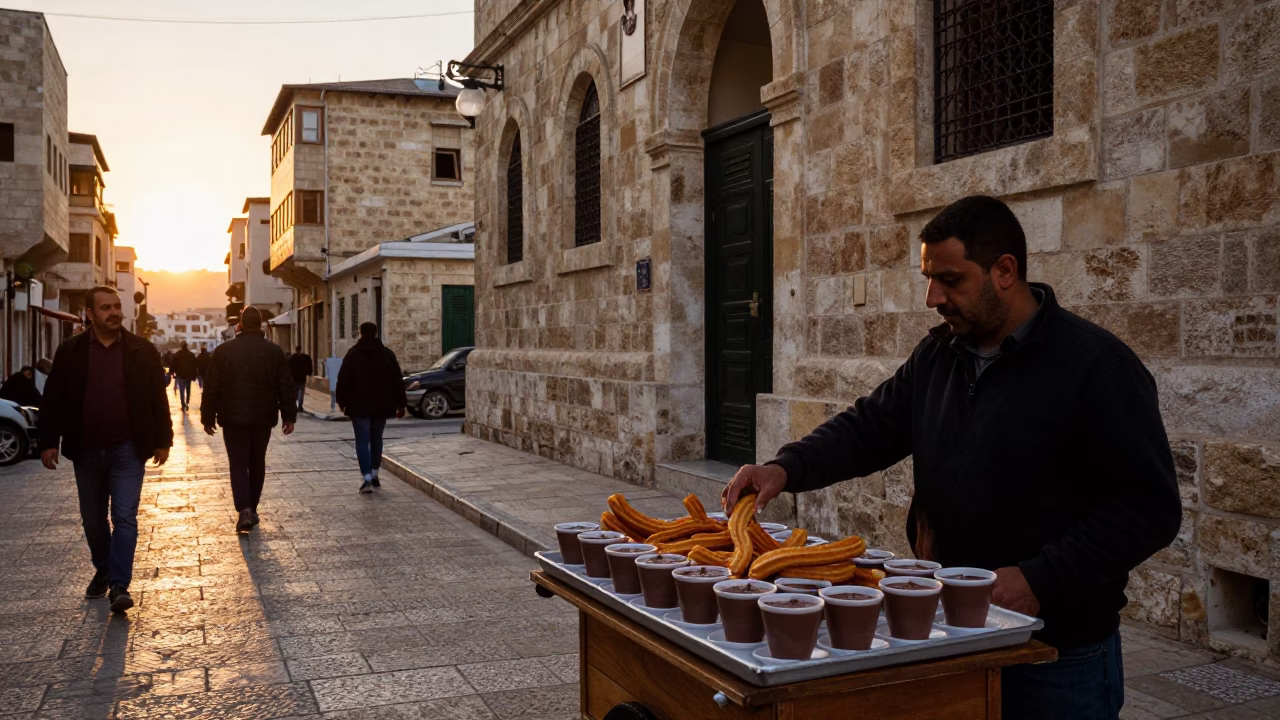 Street Scene in Amman at As The Sun Drops Toward The Horizon in in Amman, Jordan
