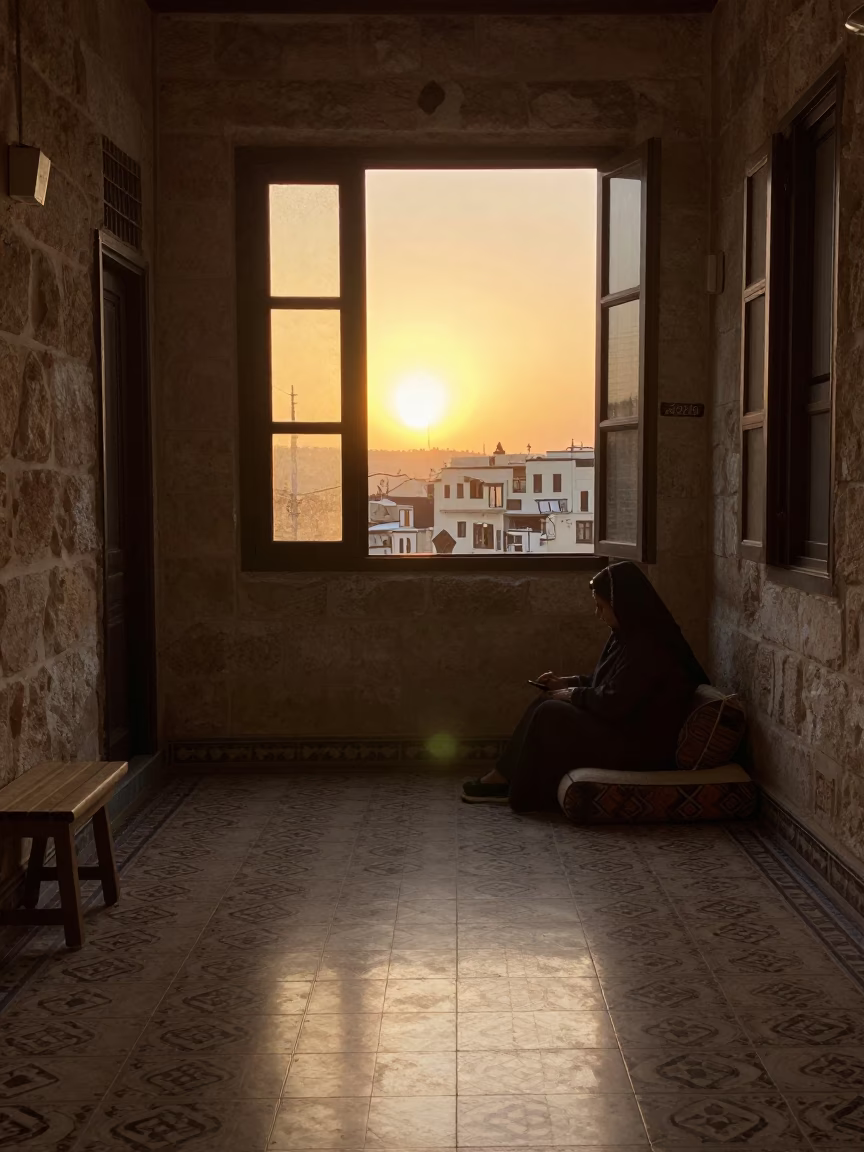 Street Scene in Amman at As The Sun Drops Toward The Horizon in in Amman, Jordan
