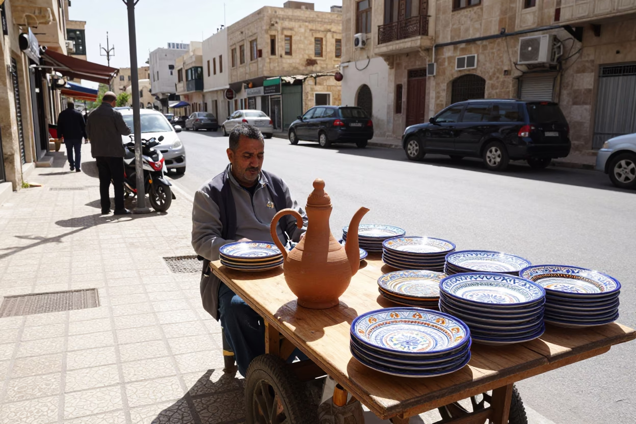Street Scene in Amman at Bright Midmorning Light in in Amman, Jordan