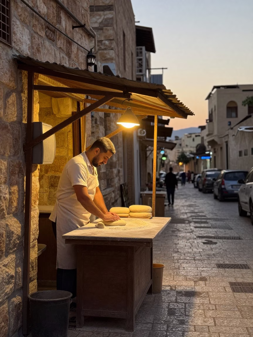 Street Scene in Amman at Honeyed Evening Light in in Amman, Jordan