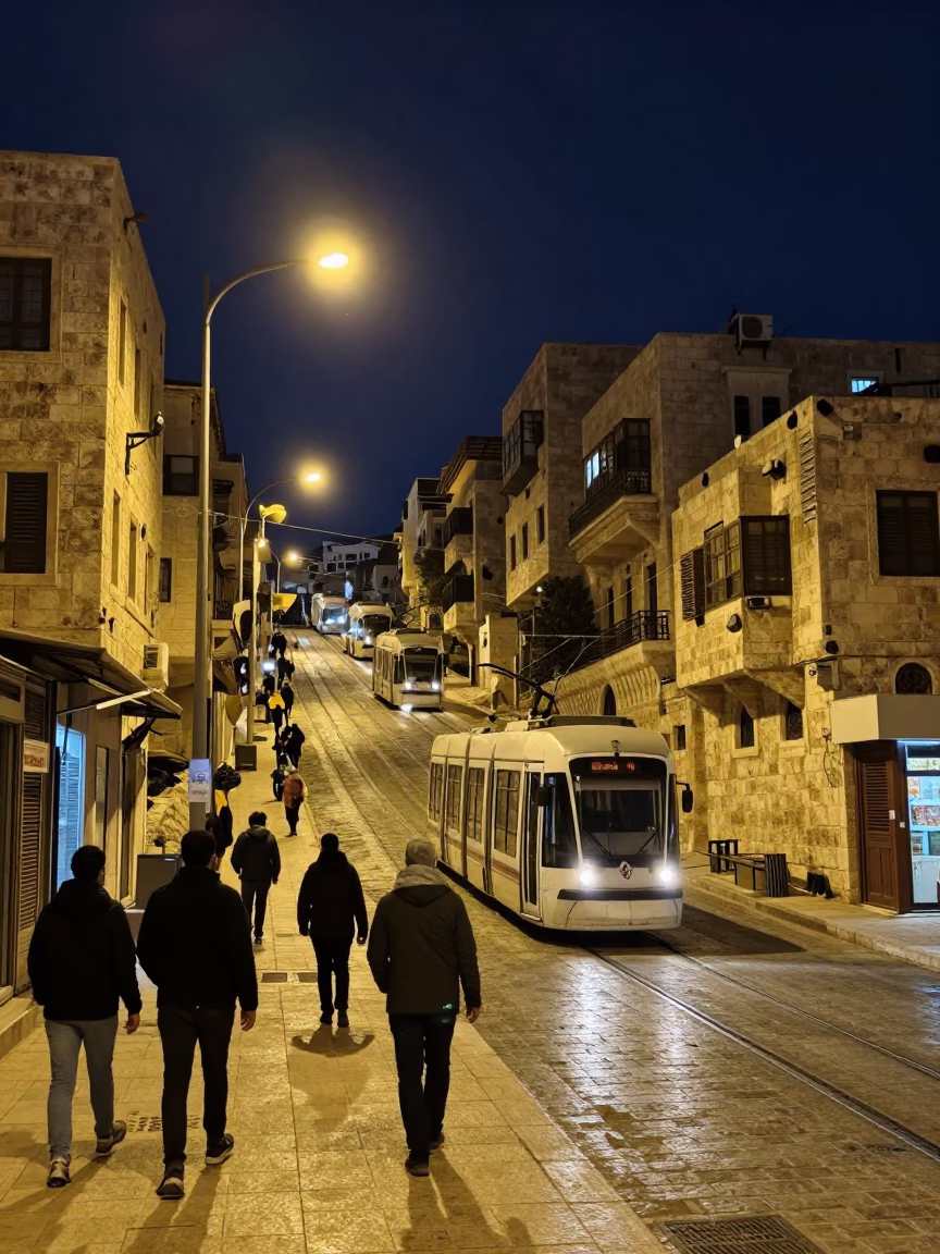 Street Scene in Amman at Late At Night Light in in Amman, Jordan