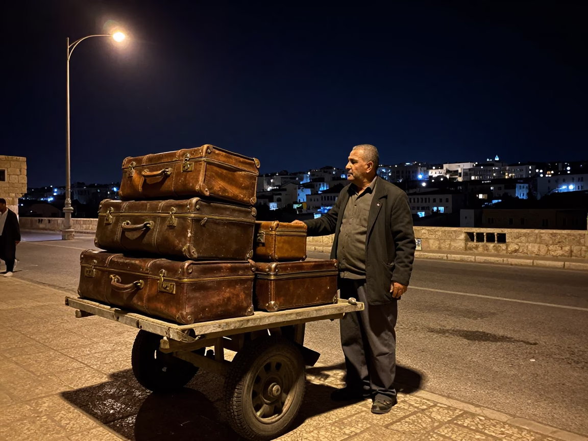 Street Scene in Amman at The Deepest Night Sky Light in in Amman, Jordan