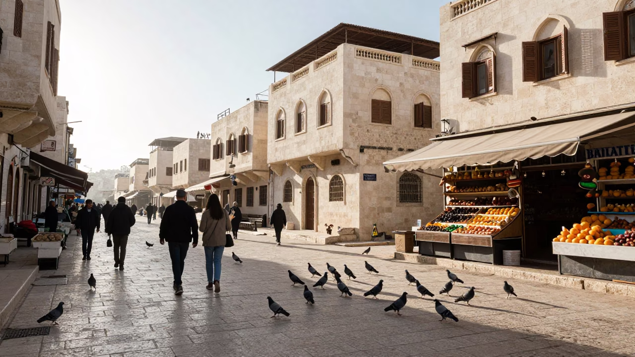 Street Scene in Amman at The Early Morning Light in in Amman, Jordan